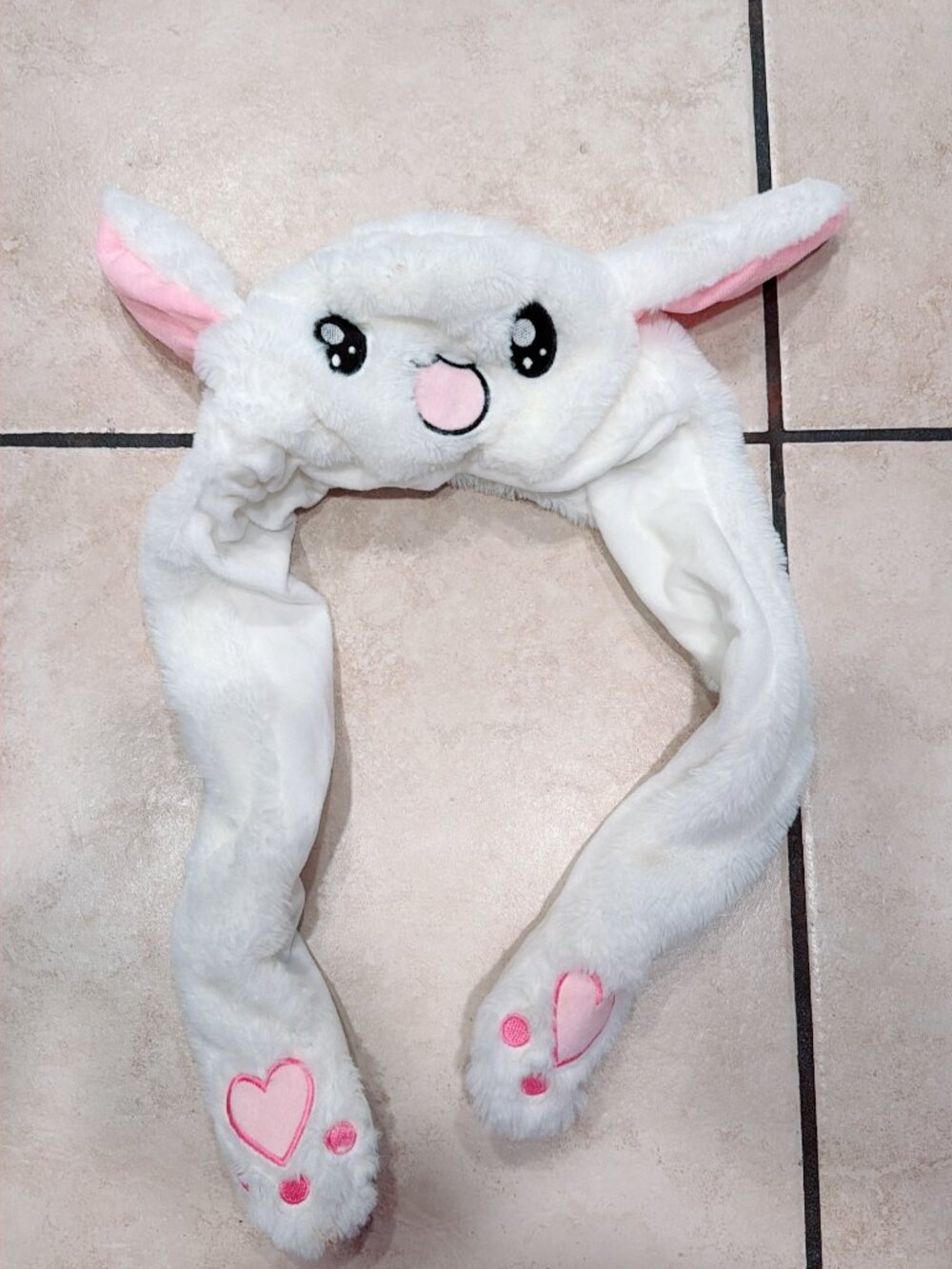 Plush White Bunny Ear Hat Anime Cosplay Plush Cap (Ears Non-Moving / As-Is)